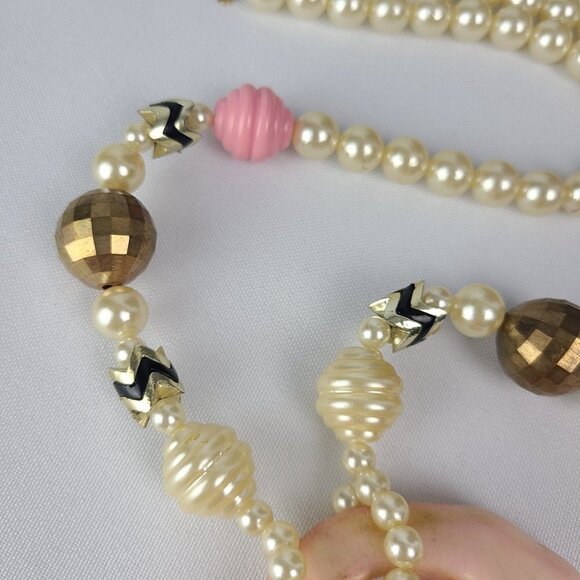 Vintage Pink Pearl Beaded Pendant Necklace - Picture 6 of 8